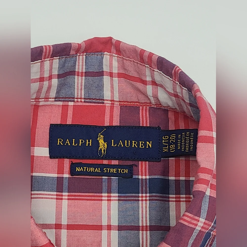 Ralph Lauren boys' red plaid button down shirt size XL